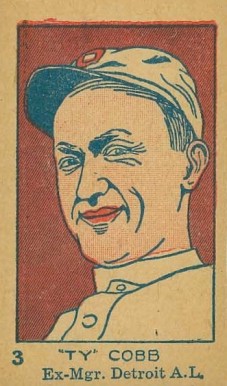 1926 Strip Card "Ty" Cobb Ex-Mgr. Detroit A.L. #3 Baseball Card