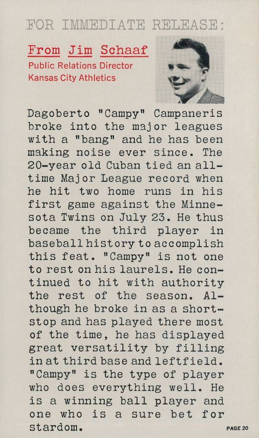 1964 Topps Rookie All-Star Banquet Jim Schaaf #20 Baseball Card