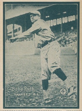 1931 Strip Card Hand Cut Babe Ruth #4 Baseball Card