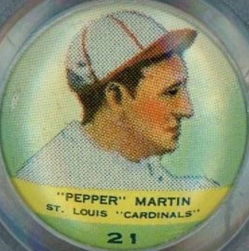 1932 Orbit Gum Pins Numbered Pepper Martin #21 Baseball Card