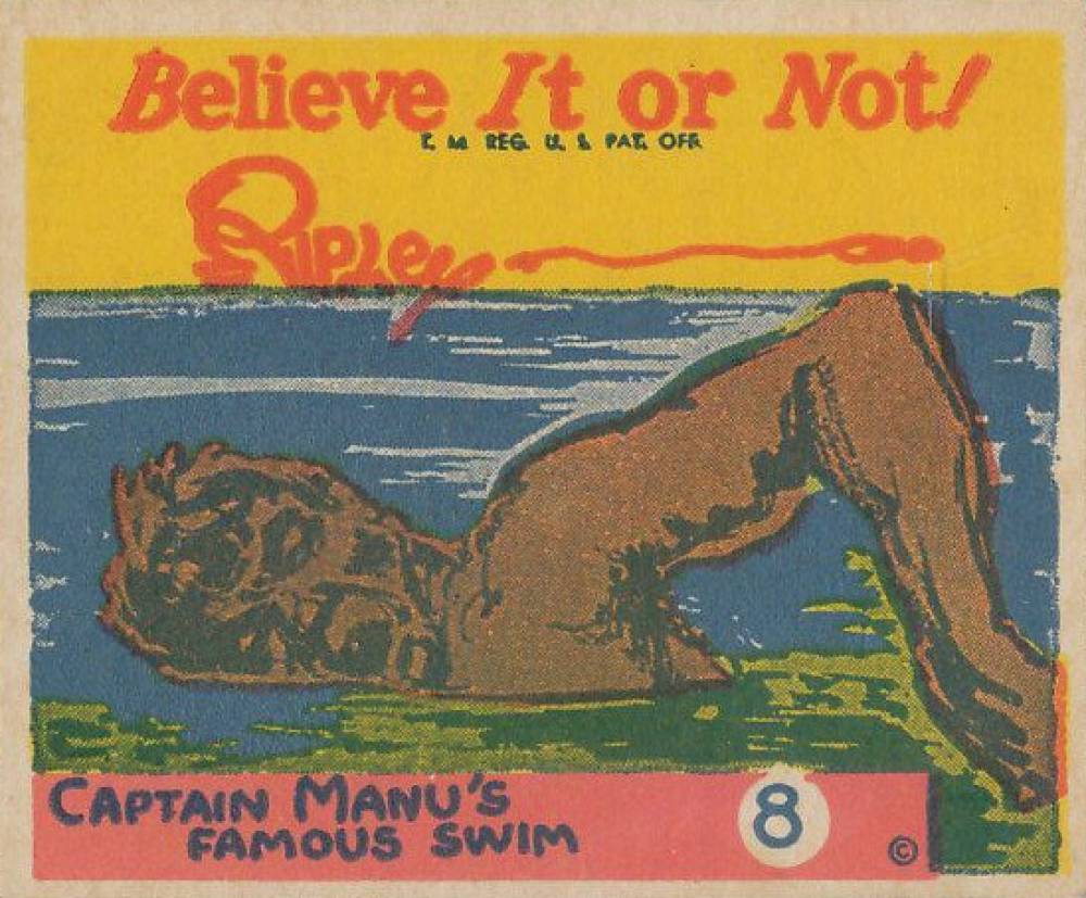 1937 Ripley's Believe It Or Not Captain Manu's Famous Swim #8 Non-Sports Card