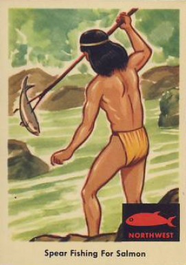 1959 Indian Trading Card Spear Fishing For Salmon #42 Non-Sports Card