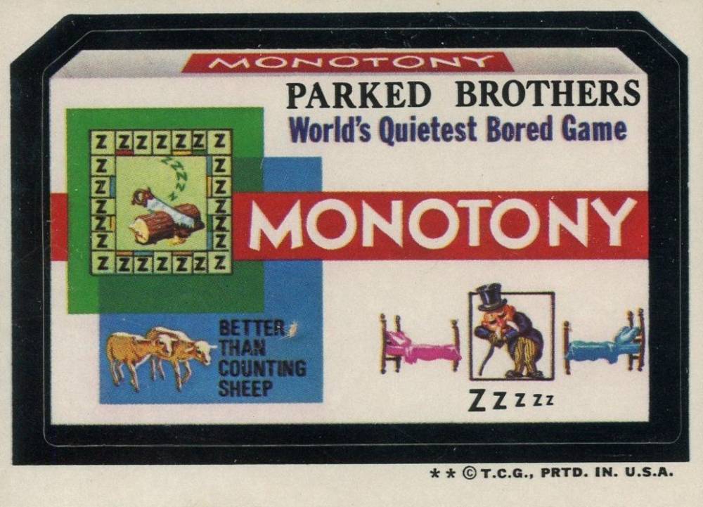1974 Topps Wacky Packs 6th Series Monotony Spills Bros. #15 Non-Sports Card