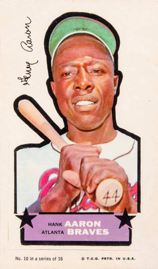 1968 Topps Action All-Star Stickers Hank Aaron #10 Baseball Card