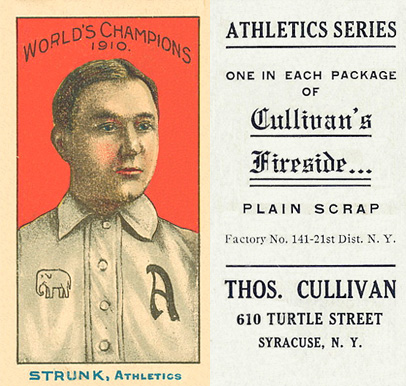 1911 Cullivan's Fireside Philadelphia A's Strunk, Athletics # Baseball Card