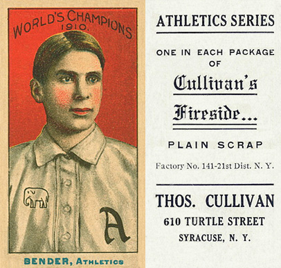 1911 Cullivan's Fireside Philadelphia A's Bender, Athletics # Baseball Card