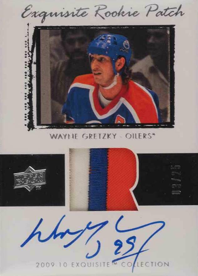 2009 Upper Deck Exquisite Collection Rookie Patch Flashback Autographs Wayne Gretzky #78P Hockey Card