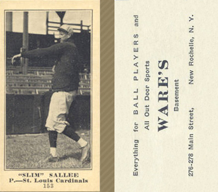 1916 Wares Slim Sallee #153 Baseball Card
