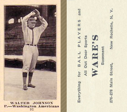 1916 Wares Walter Johnson #91 Baseball Card