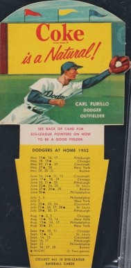 1952 Coca-Cola Playing Tips Carl Furillo # Baseball Card