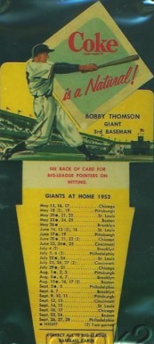 1952 Coca-Cola Playing Tips Bobby Thomson # Baseball Card