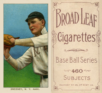 1909 White Borders Broadleaf 460 Sweeney, N.Y. Amer. #475 Baseball Card