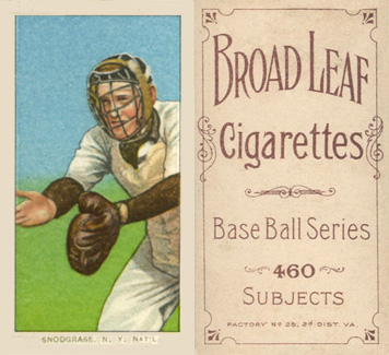 1909 White Borders Broadleaf 460 Snodgrass, N.Y. Nat'L #454 Baseball Card