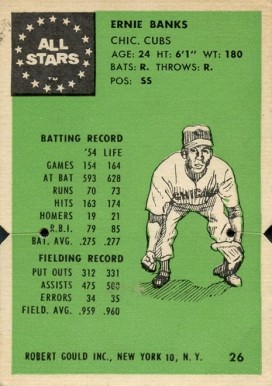 1955 Robert Gould All Stars Ernie Banks #26 Baseball Card