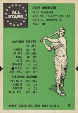 1955 Robert Gould All Stars Don Mueller #9 Baseball Card