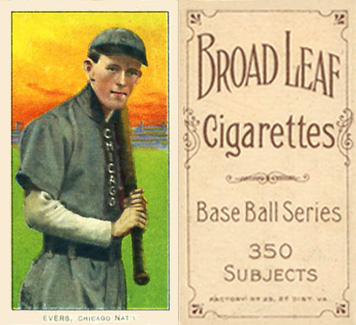 1909 White Borders Broadleaf 350  Evers, Chicago Nat'L #167 Baseball Card