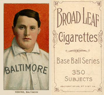 1909 White Borders Broadleaf 350  Adkins, Baltimore #5 Baseball Card