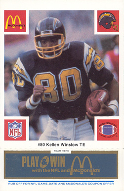 1986 McDonald's Chargers Kellen Winslow #80 Football Card