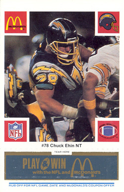 1986 McDonald's Chargers Chuck Ehin #78 Football Card