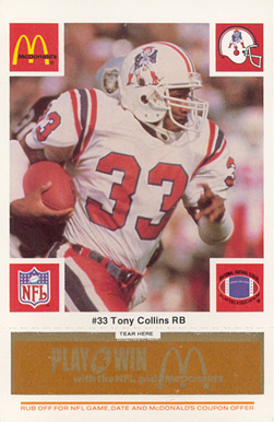 1986 McDonald's Patriots Tony Collins #33 Football Card