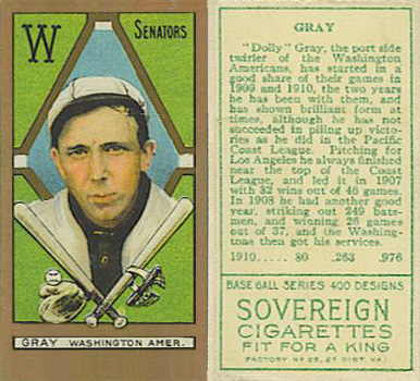 1911 Gold Borders Broadleaf Back Dolly Gray #84 Baseball Card