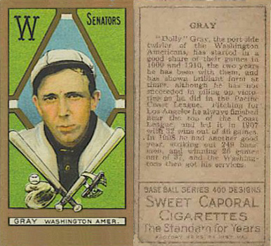 1911 Gold Borders Broadleaf Back Dolly Gray #83 Baseball Card