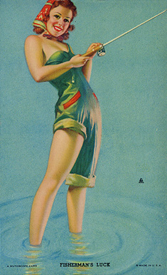 1940 Mutoscope Hot 'Cha Girls Fisherman's Luck #17 Non-Sports Card