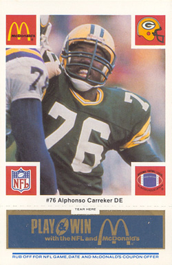 1986 McDonald's Packers Alphonso Carreker #76 Football Card