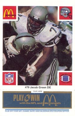 1986 McDonald's Seahawks Jacob Green #79 Football Card