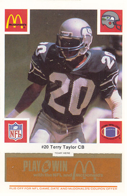 1986 McDonald's Seahawks Terry Taylor #20 Football Card
