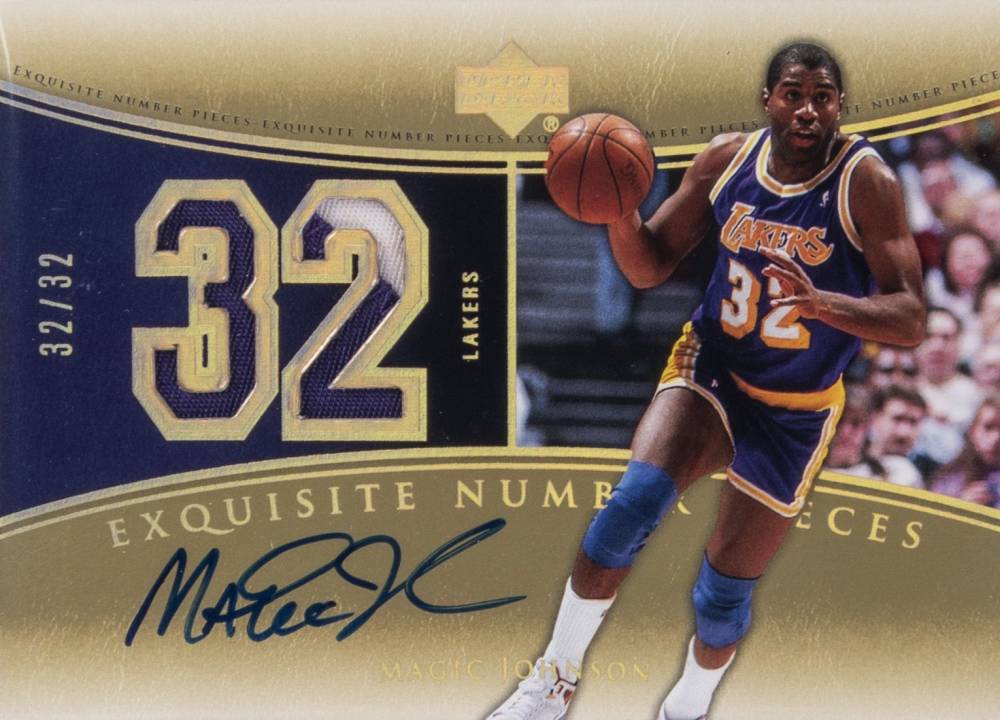 2004  Upper Deck Exquisite Collection Number Pieces Autographs Magic Johnson #NP-MA Basketball Card