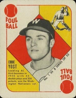 1951 Topps Blue Backs Eddie Yost #1 Baseball Card