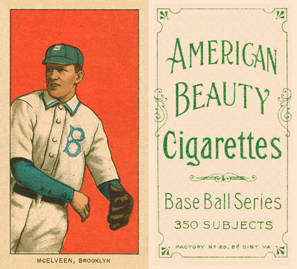1909 White Borders American Beauty Frame McElveen, Brooklyn #315 Baseball Card