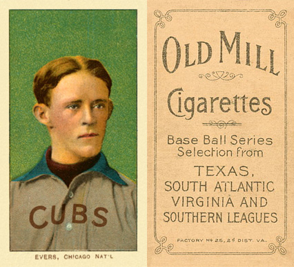 1909 White Borders Old Mill Evers, Chicago Nat'L #166 Baseball Card
