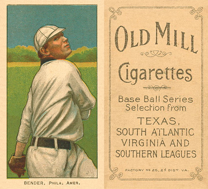 1909 White Borders Old Mill Bender, Phila. Amer. #33 Baseball Card