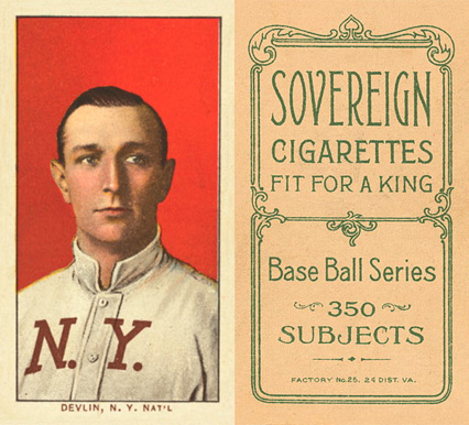 1909 White Borders Sovereign Devlin, N.Y. Nat'L #128 Baseball Card