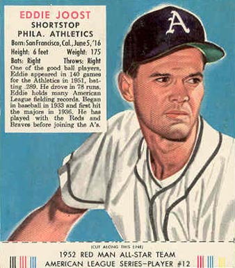 1952 Red Man Tobacco Eddie Joost #12 Baseball Card