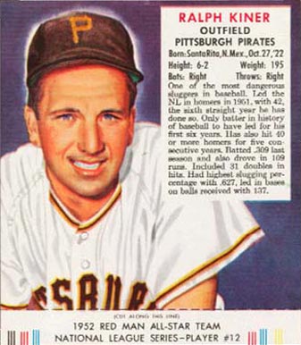 1952 Red Man Tobacco Ralph Kiner #12 Baseball Card