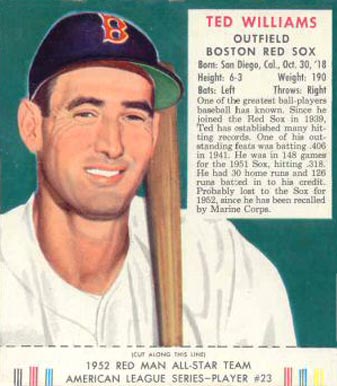 1952 Red Man Tobacco Ted Williams #23 Baseball Card