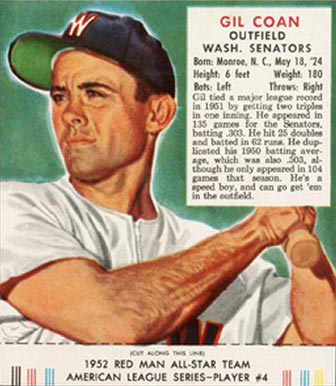 1952 Red Man Tobacco Gil Coan #4 Baseball Card