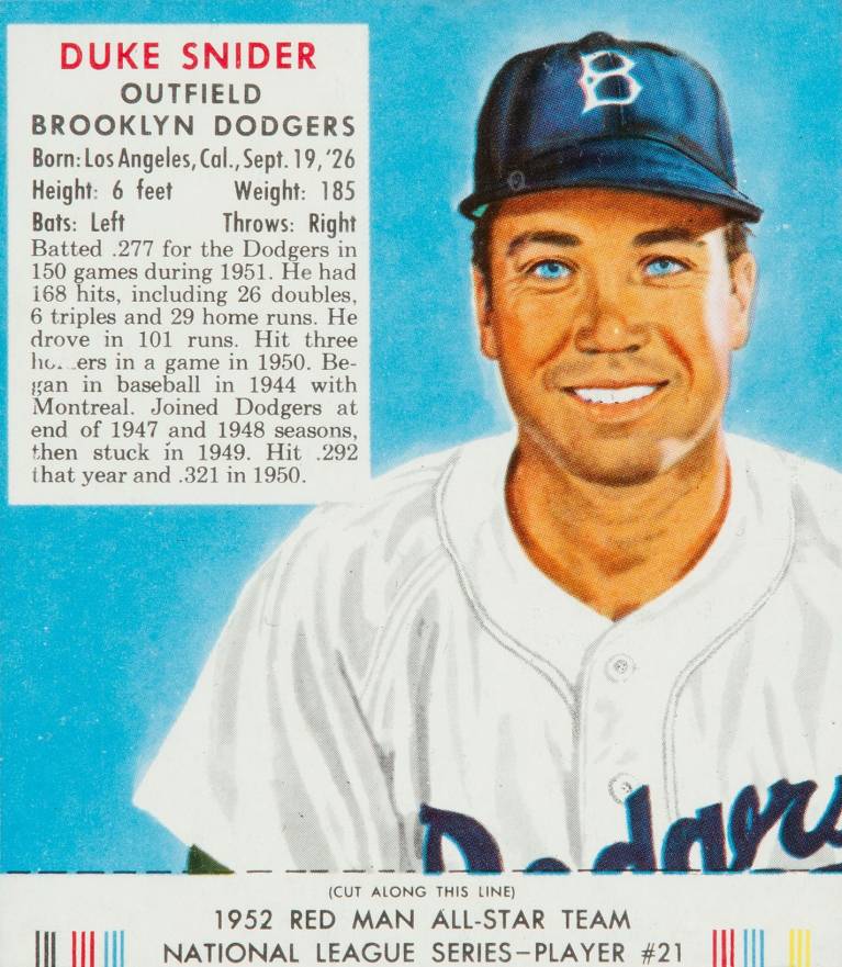 1952 Red Man Tobacco Duke Snider #21 Baseball Card