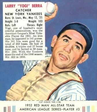 1952 Red Man Tobacco Larry (Yogi) Berra #3 Baseball Card