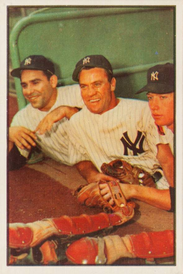1953 Bowman Color Hank Bauer/Mickey Mantle/Yogi Berra #44 Baseball Card