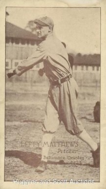 1921 Baltimore Orioles Tip Top  Lefty Matthews #13 Baseball Card