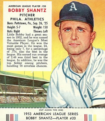 1953 Red Man Tobacco Bobby Shantz #20 Baseball Card