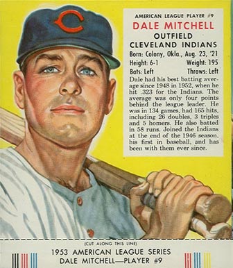 1953 Red Man Tobacco (with Tabs) Dale Mitchell #9a Baseball Card - 68349
