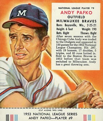 1953 Red Man Tobacco Andy Pafko #9 Baseball Card