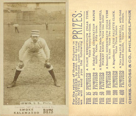 1887 Kalamazoo Bats Irwin, S.S., Phila. # Baseball Card