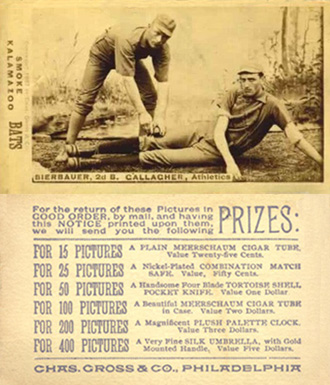 1887 Kalamazoo Bats Bierbauer, 2d B. Gallagher, Athletics # Baseball Card