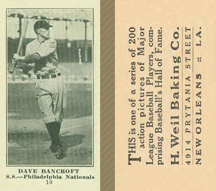 1916 Weil Baking Co. Dave Bancroft #10 Baseball Card